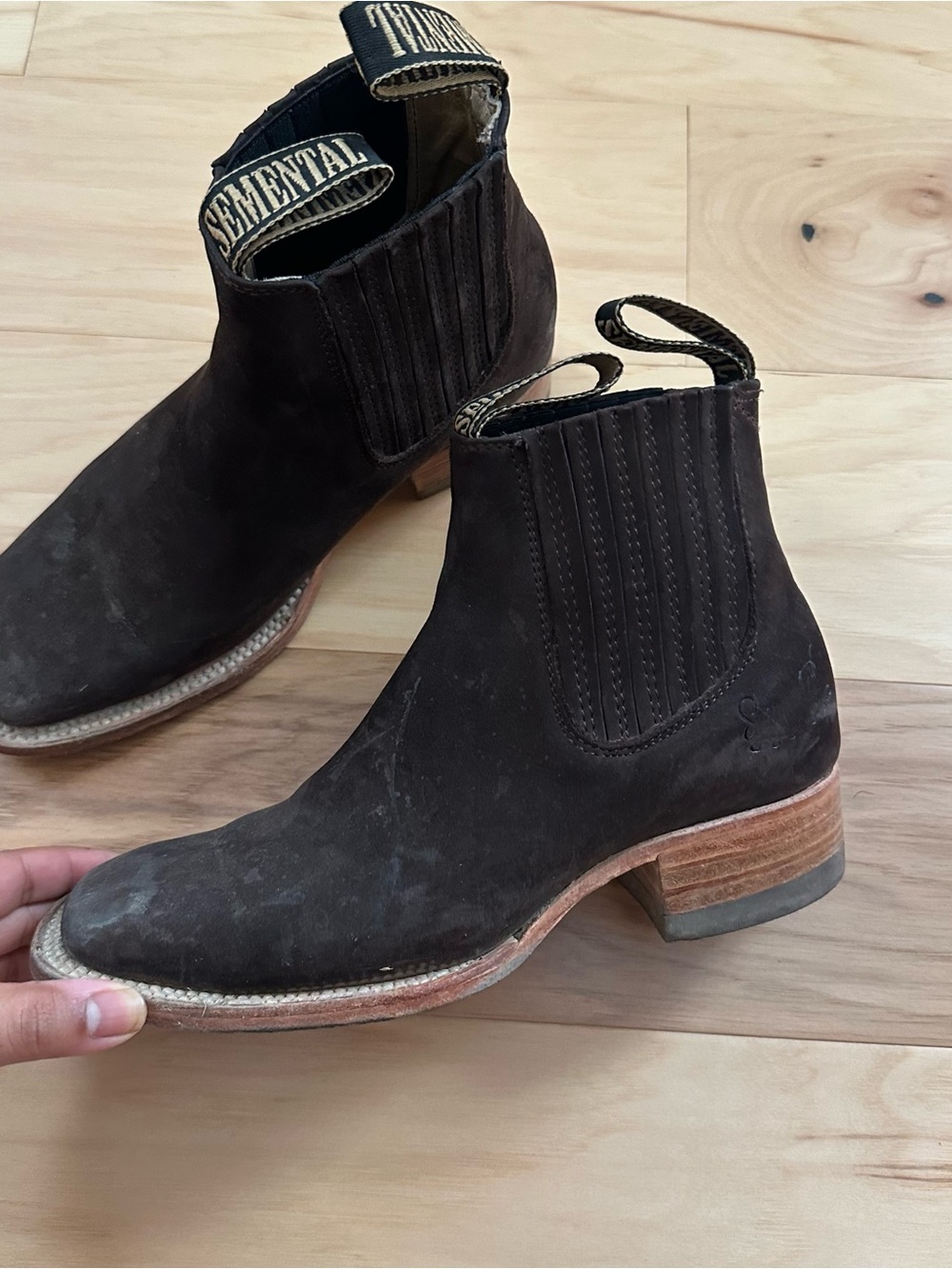 Brown suede leather ankle cowgirl boots from mexico